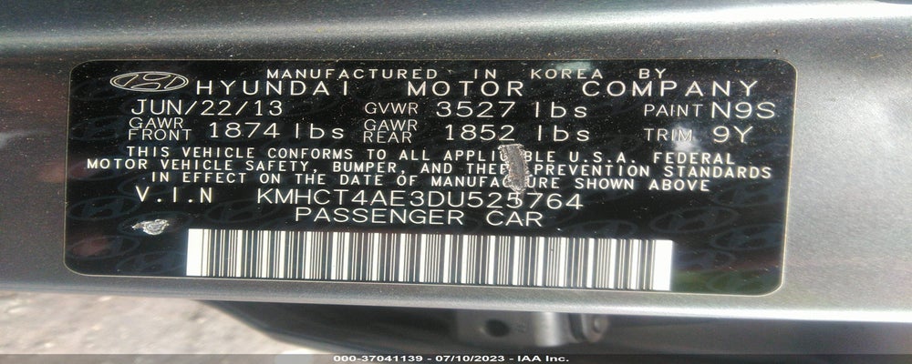 KMHCT4AE3DU525764 2013 HYUNDAI ACCENT photo no. 9