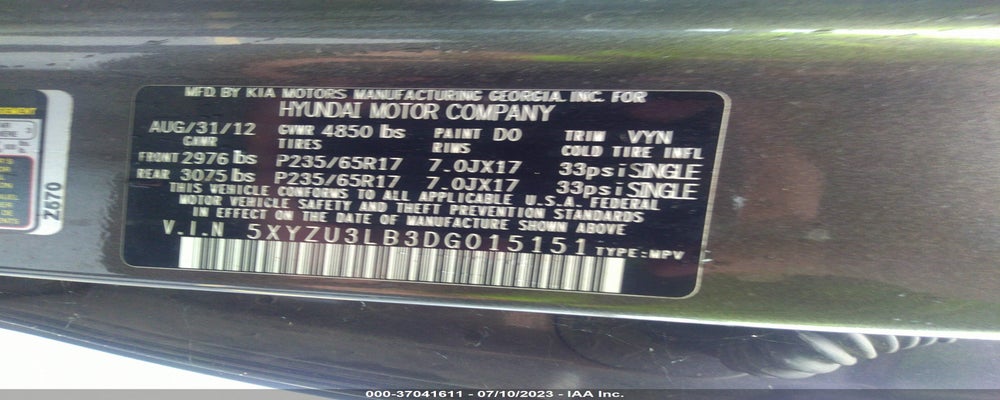 5XYZU3LB3DG015151 2013 HYUNDAI SANTA FE photo no. 9