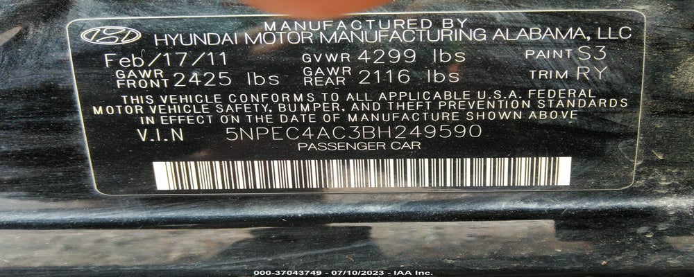 5NPEC4AC3BH249590 2011 HYUNDAI SONATA photo no. 9