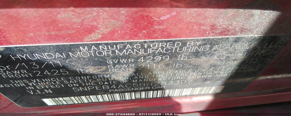 5NPEB4AC5BH283307 2011 HYUNDAI SONATA photo no. 9