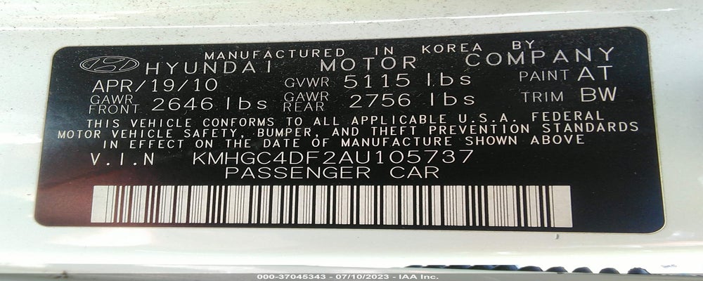 KMHGC4DF2AU105737 2010 HYUNDAI GENESIS photo no. 9