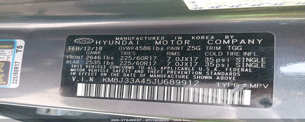KM8J33A45JU689912 2018 HYUNDAI TUCSON photo no. 9