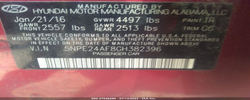5NPE24AF8GH382396 2016 HYUNDAI SONATA photo no. 9