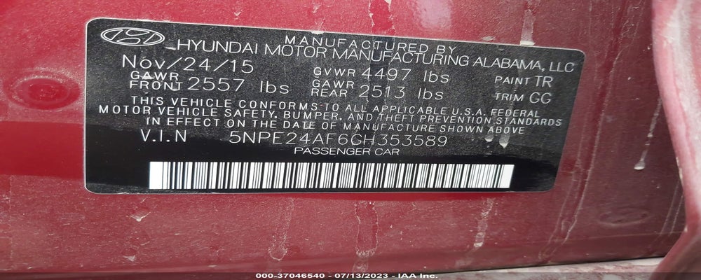 5NPE24AF6GH353589 2016 HYUNDAI SONATA photo no. 9