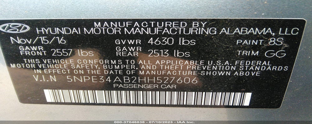 5NPE34AB2HH527606 2017 HYUNDAI SONATA photo no. 9