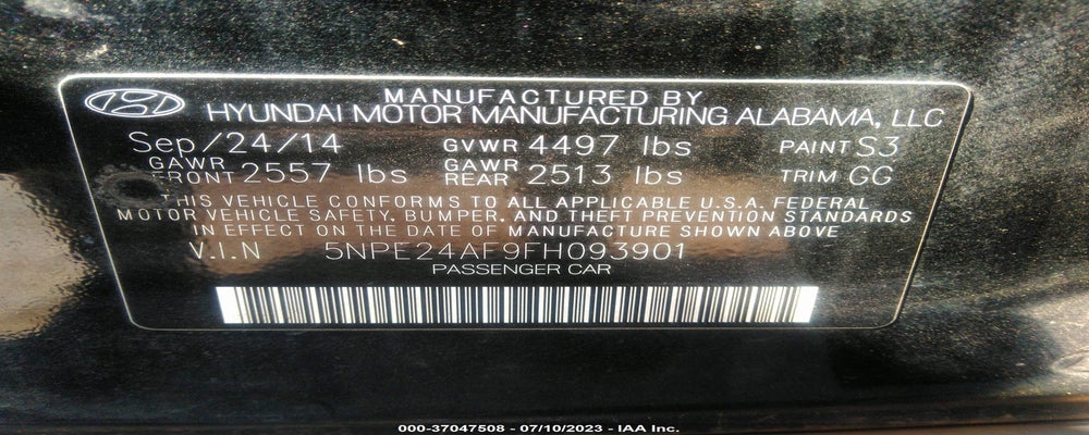 5NPE24AF9FH093901 2015 HYUNDAI SONATA photo no. 9