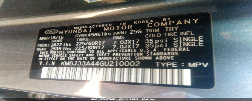 KM8J33A44GU210002 2016 HYUNDAI TUCSON photo no. 9