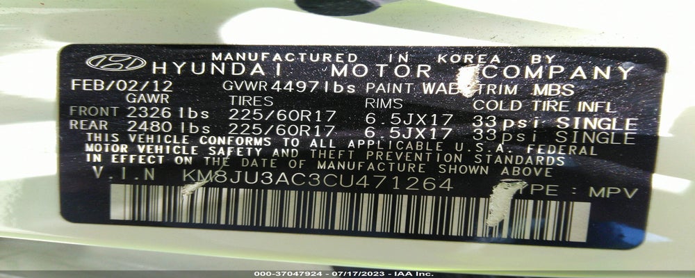 KM8JU3AC3CU471264 2012 HYUNDAI TUCSON photo no. 9