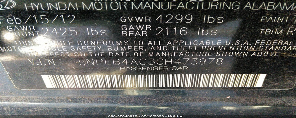 5NPEB4AC3CH473978 2012 HYUNDAI SONATA photo no. 9