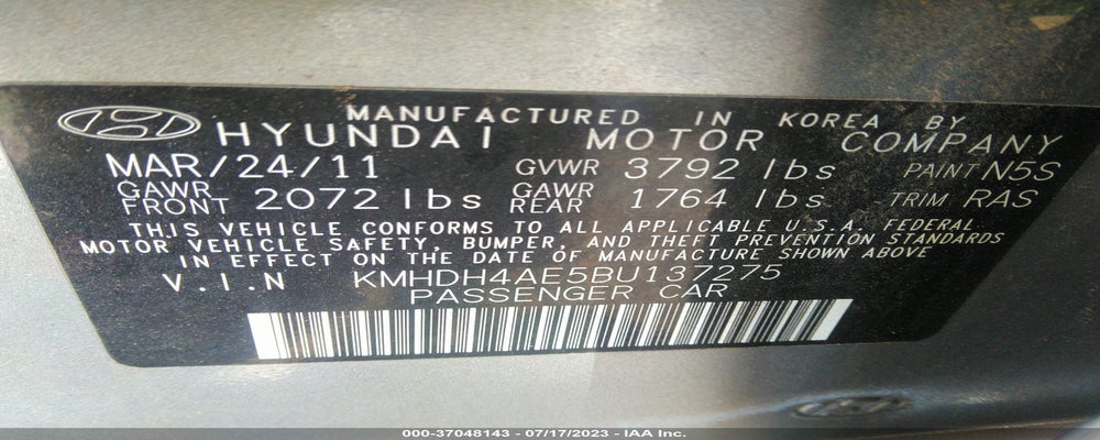 KMHDH4AE5BU137275 2011 HYUNDAI ELANTRA photo no. 9