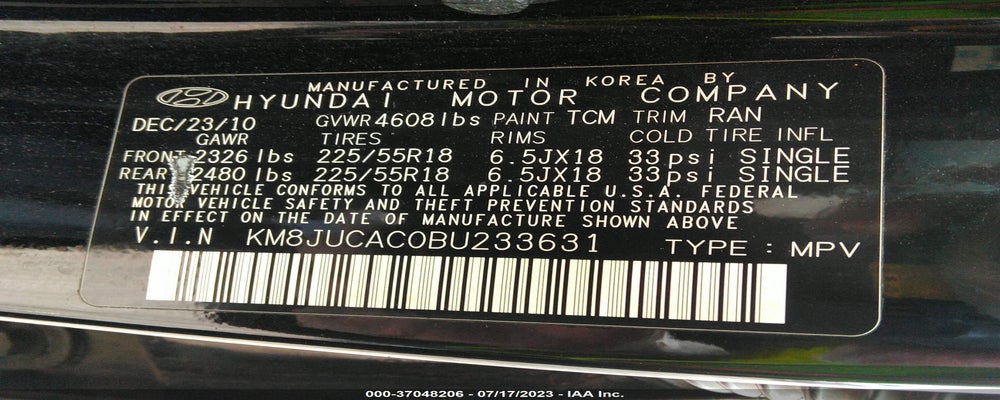 KM8JUCAC0BU233631 2011 HYUNDAI TUCSON photo no. 9