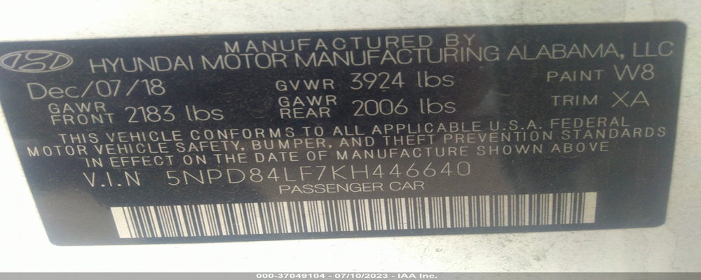 5NPD84LF7KH446640 2019 HYUNDAI ELANTRA photo no. 9