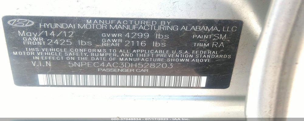 5NPEC4AC3DH528203 2013 HYUNDAI SONATA photo no. 9