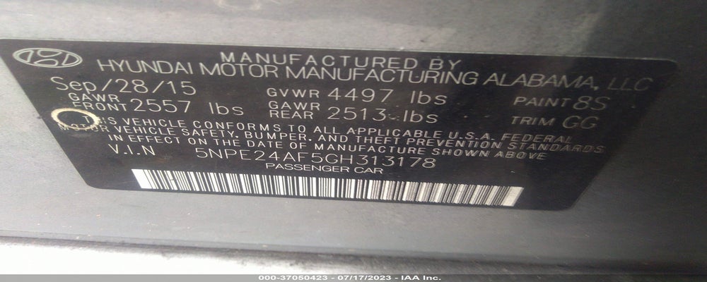 5NPE24AF5GH313178 2016 HYUNDAI SONATA photo no. 9