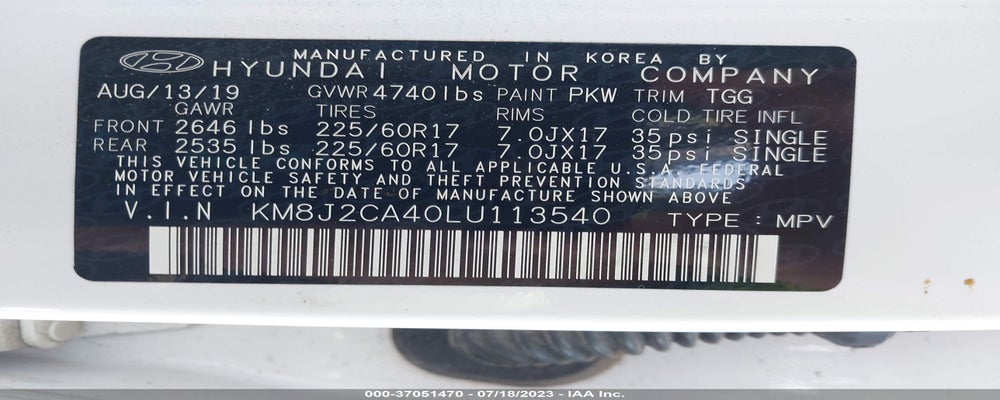 KM8J2CA40LU113540 2020 HYUNDAI TUCSON photo no. 9