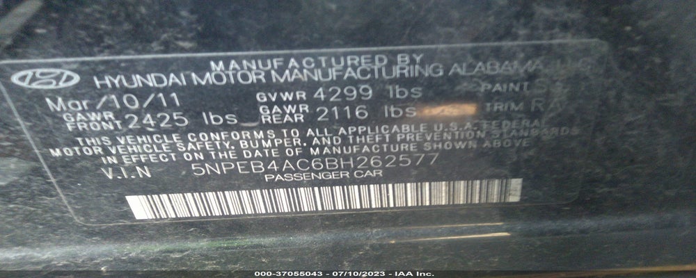 5NPEB4AC6BH262577 2011 HYUNDAI SONATA photo no. 9