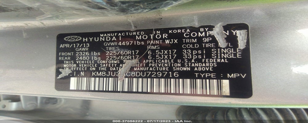 KM8JU3AC8DU729716 2013 HYUNDAI TUCSON photo no. 9