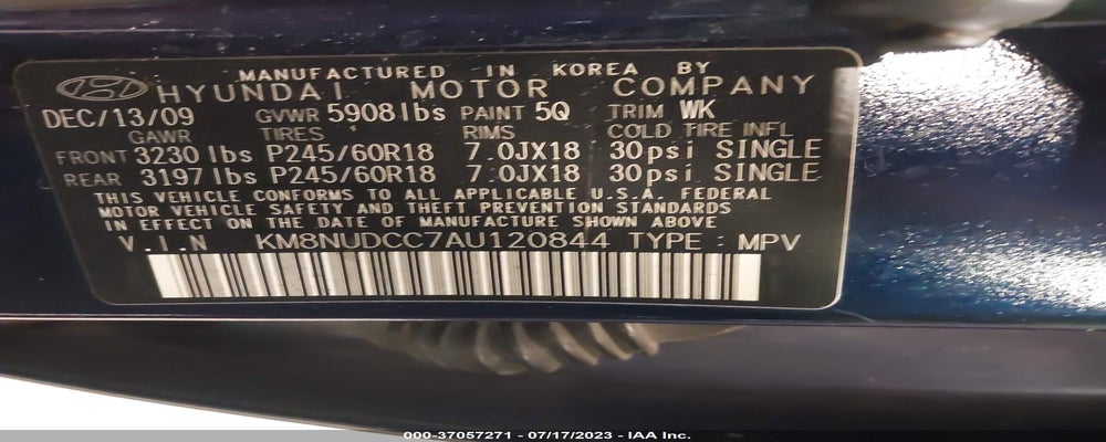 KM8NUDCC7AU120844 2010 HYUNDAI VERACRUZ photo no. 9