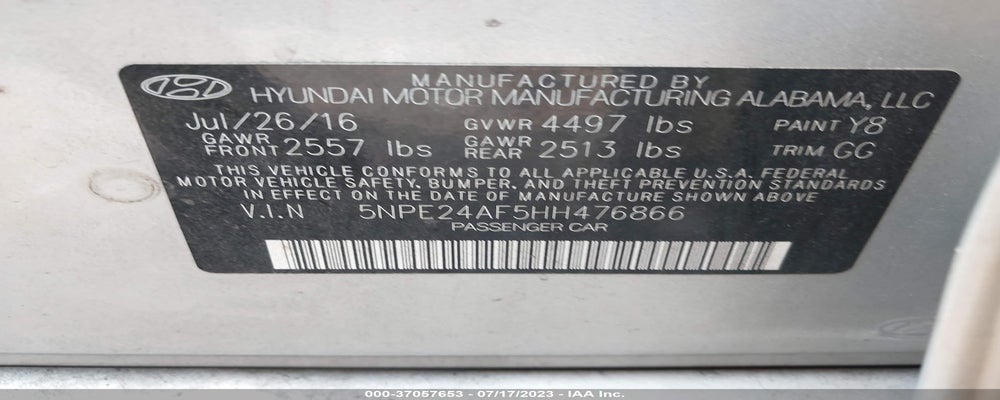 5NPE24AF5HH476866 2017 HYUNDAI SONATA photo no. 9