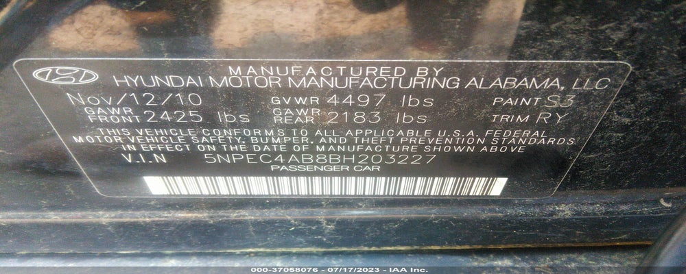 5NPEC4AB8BH203227 2011 HYUNDAI SONATA photo no. 9