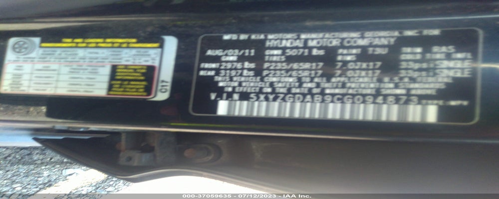 5XYZGDAB9CG094873 2012 HYUNDAI SANTA FE photo no. 9