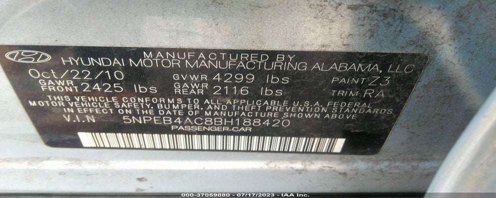 5NPEB4AC8BH188420 2011 HYUNDAI SONATA photo no. 9