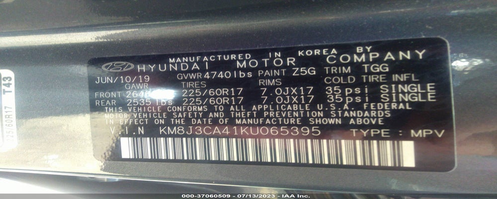 KM8J3CA41KU065395 2019 HYUNDAI TUCSON photo no. 9