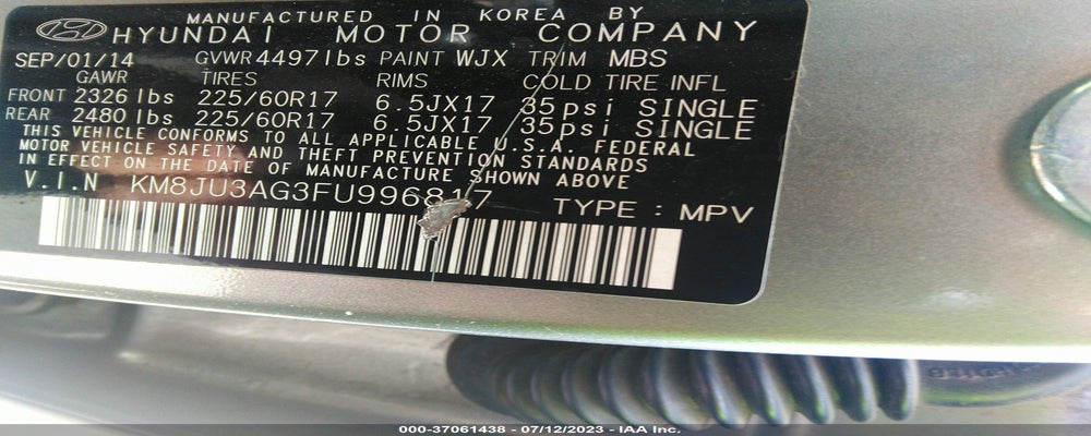 KM8JU3AG3FU996817 2015 HYUNDAI TUCSON photo no. 9