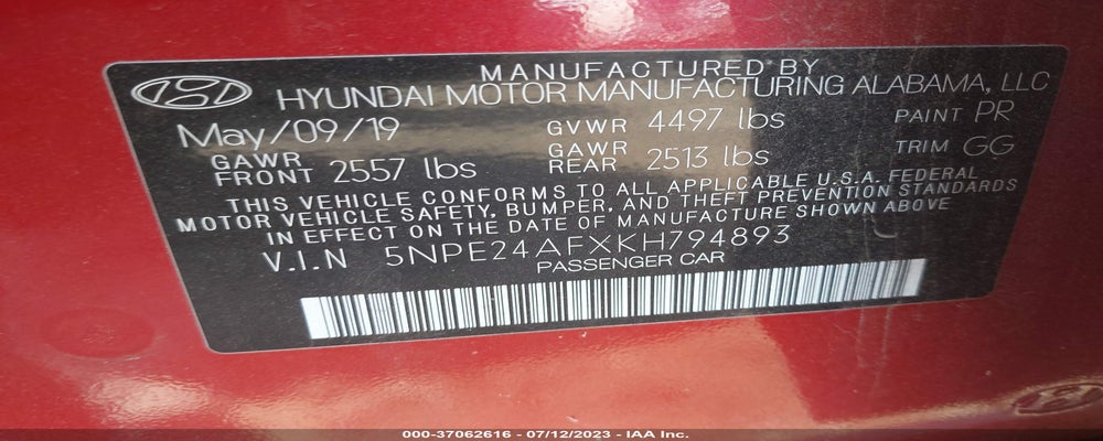 5NPE24AFXKH794893 2019 HYUNDAI SONATA photo no. 9