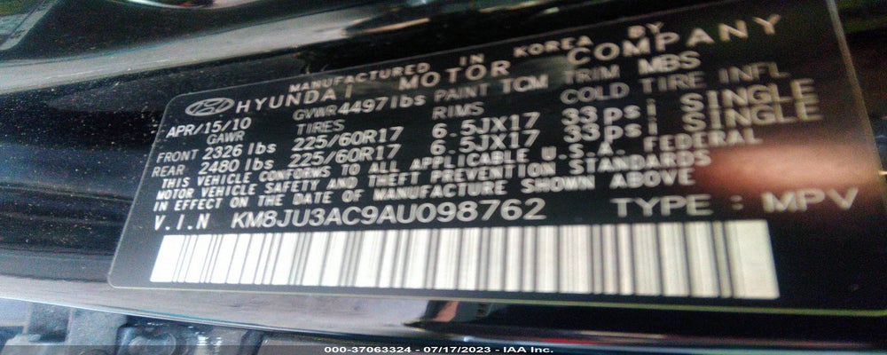 KM8JU3AC9AU098762 2010 HYUNDAI TUCSON photo no. 9