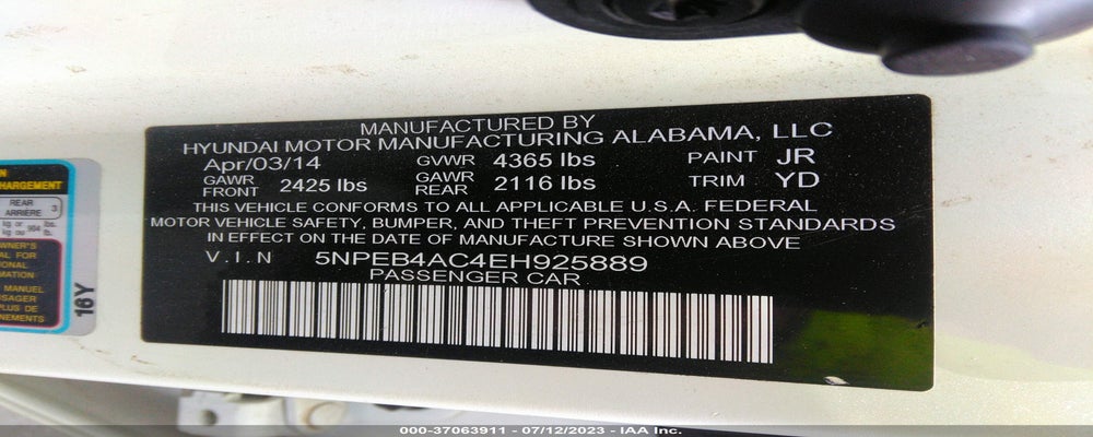 5NPEB4AC4EH925889 2014 HYUNDAI SONATA photo no. 9