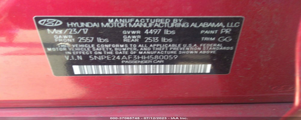 5NPE24AF3HH580059 2017 HYUNDAI SONATA photo no. 9