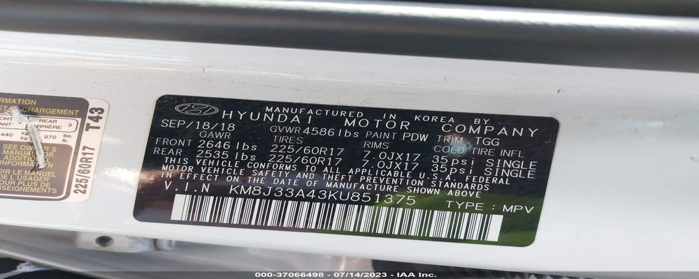 KM8J33A43KU851375 2019 HYUNDAI TUCSON photo no. 9