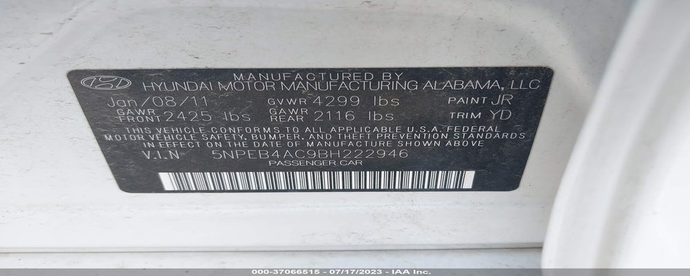 5NPEB4AC9BH222946 2011 HYUNDAI SONATA photo no. 9