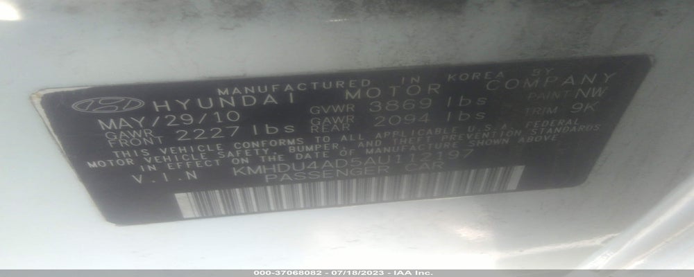 KMHDU4AD5AU112197 2010 HYUNDAI ELANTRA photo no. 9