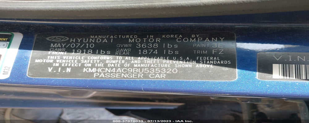 KMHCN4AC9BU535320 2011 HYUNDAI ACCENT photo no. 9