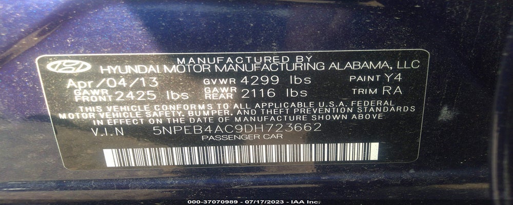 5NPEB4AC9DH723662 2013 HYUNDAI SONATA photo no. 9