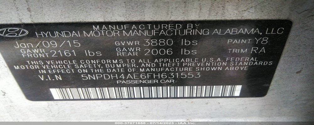 5NPDH4AE6FH631553 2015 HYUNDAI ELANTRA photo no. 9