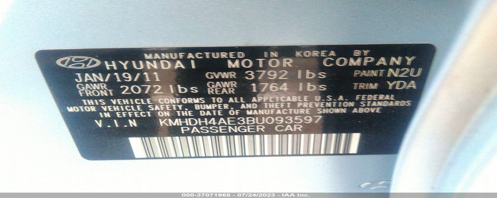 KMHDH4AE3BU093597 2011 HYUNDAI ELANTRA photo no. 9