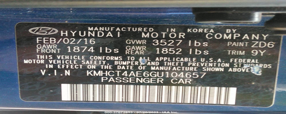 KMHCT4AE6GU104657 2016 HYUNDAI ACCENT photo no. 9