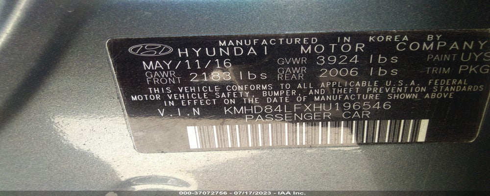 KMHD84LFXHU196546 2017 HYUNDAI ELANTRA photo no. 9