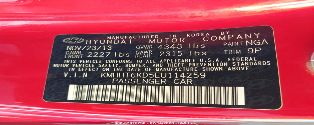 KMHHT6KD5EU114259 2014 HYUNDAI GENESIS COUPE photo no. 9