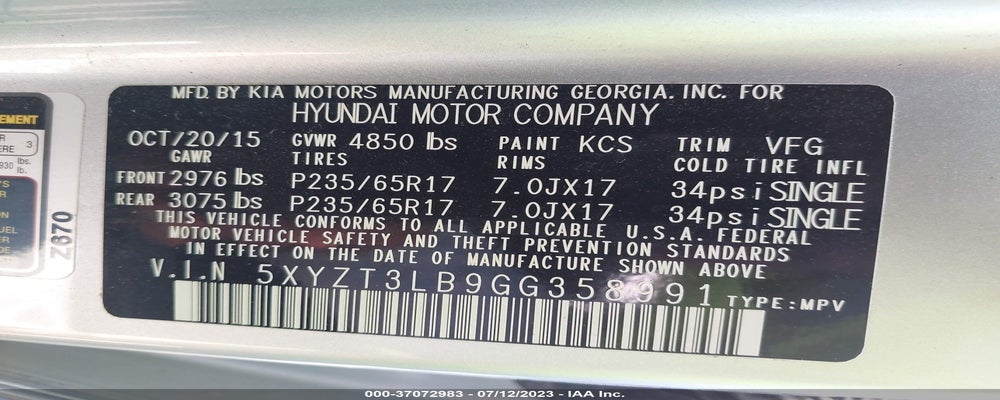 5XYZT3LB9GG358991 2016 HYUNDAI SANTA FE SPORT photo no. 9