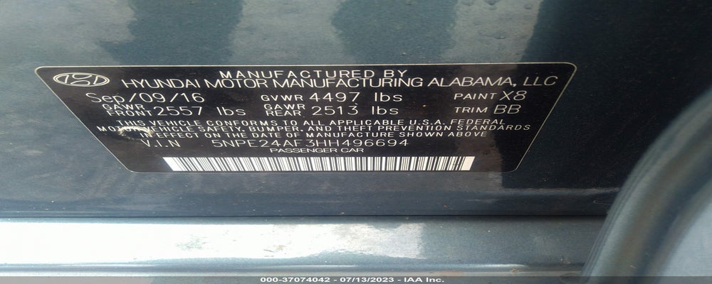 5NPE24AF3HH496694 2017 HYUNDAI SONATA photo no. 9
