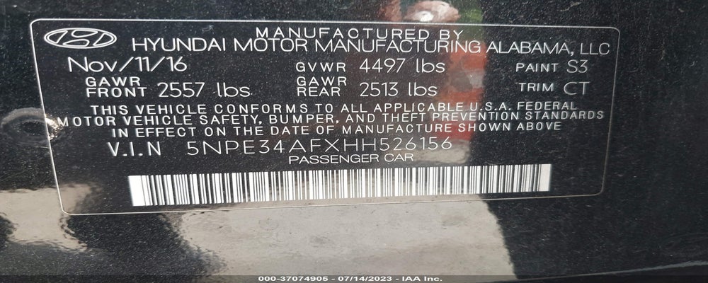5NPE34AFXHH526156 2017 HYUNDAI SONATA photo no. 9