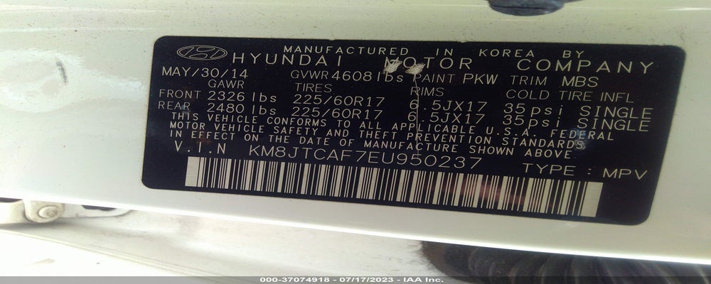 KM8JTCAF7EU950237 2014 HYUNDAI TUCSON photo no. 9