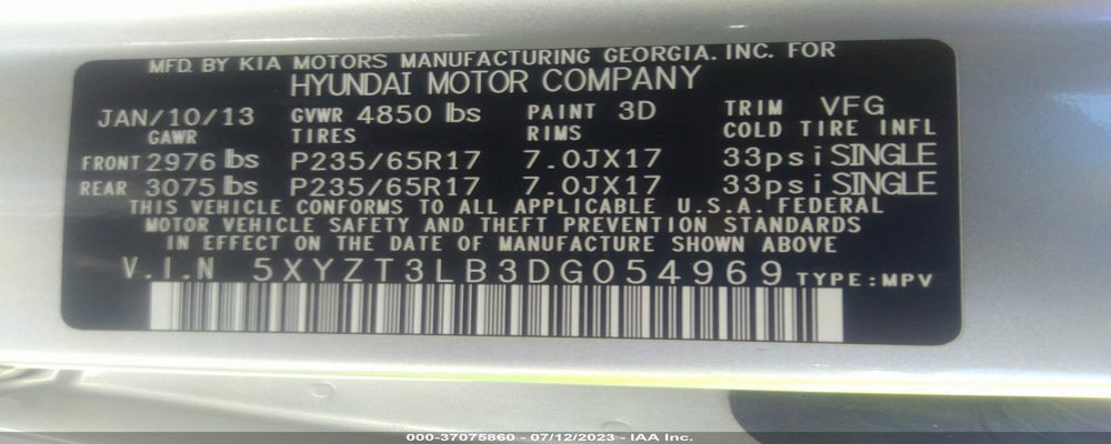 5XYZT3LB3DG054969 2013 HYUNDAI SANTA FE photo no. 9