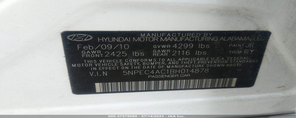 5NPEC4AC1BH014878 2011 HYUNDAI SONATA photo no. 9