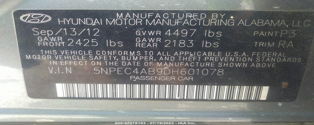 5NPEC4AB9DH601078 2013 HYUNDAI SONATA photo no. 9