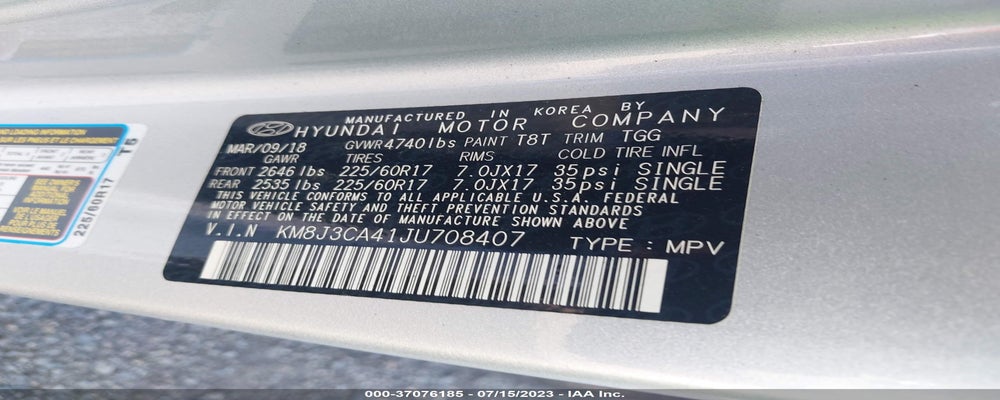 KM8J3CA41JU708407 2018 HYUNDAI TUCSON photo no. 9